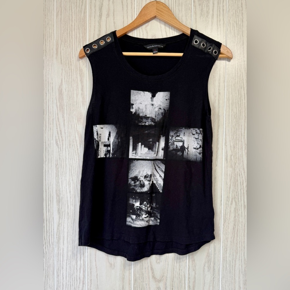 Rock & Republic Black Sleeveless Metal Shirt Size Small LNC
